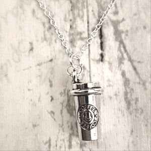 COFFEE Cup NECKLACE 925S Plated 18 inch Chain